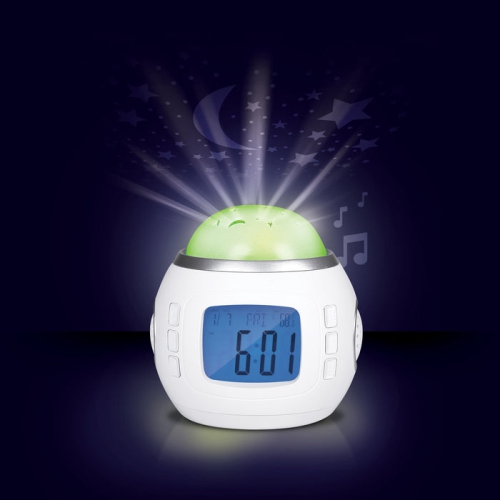 RCA RCP40V Réveil projecteur d'étoiles à couleurs changeantes avec son et musique - Blanc