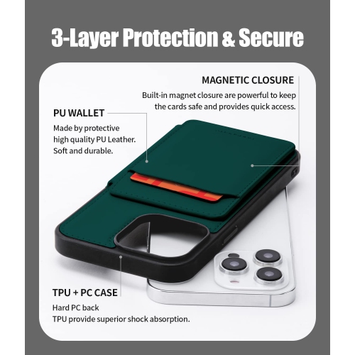 TopSave Goospery Balance Fit Up to 5 Card Holder, Double Layer Lightweight Slim PU Leather Magnetic Close Shockproof Protection Wallet For iPhone 14