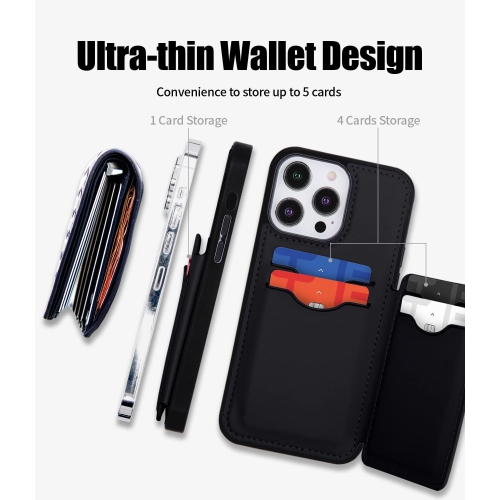 TopSave Goospery Balance Fit Up to 5 Card Holder, Double Layer Lightweight Slim PU Leather Magnetic Close Shockproof Protection Wallet For iPhone 14