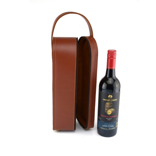 Leather Wine Bottle Carrier Case / Wine Case Holder // Tan