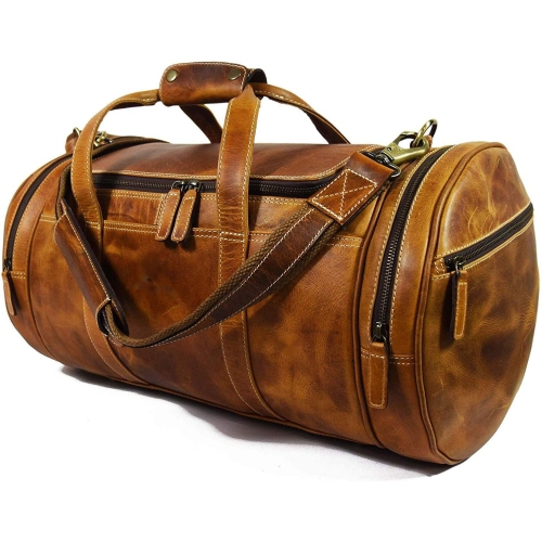 Barrel Travel Weekend Leather Duffel Bag 20"