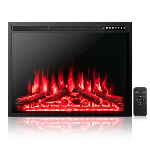 Costway 34"Electric Fireplace Insert Heater Log Flame Effect w/ Remote Control 1500W