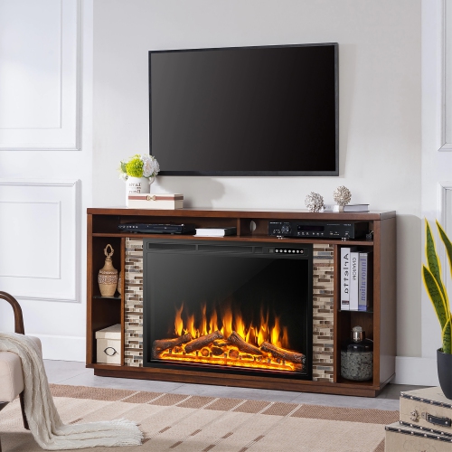 Costway 34"Electric Fireplace Insert Heater Log Flame Effect w/ Remote Control 1500W