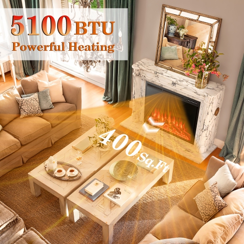 Costway 34"Electric Fireplace Insert Heater Log Flame Effect w/ Remote Control 1500W