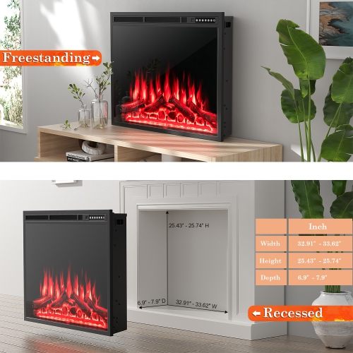 Costway 34"Electric Fireplace Insert Heater Log Flame Effect w/ Remote Control 1500W