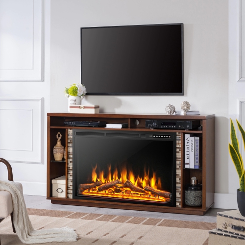 Costway 37"Electric Fireplace Insert Heater Log Flame Effect w/ Remote Control 1500W