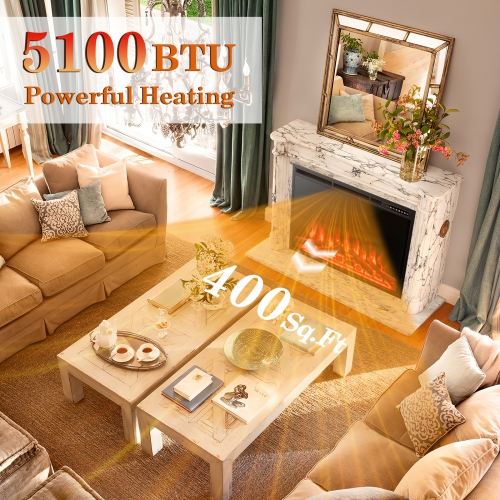 Costway 37"Electric Fireplace Insert Heater Log Flame Effect w/ Remote Control 1500W