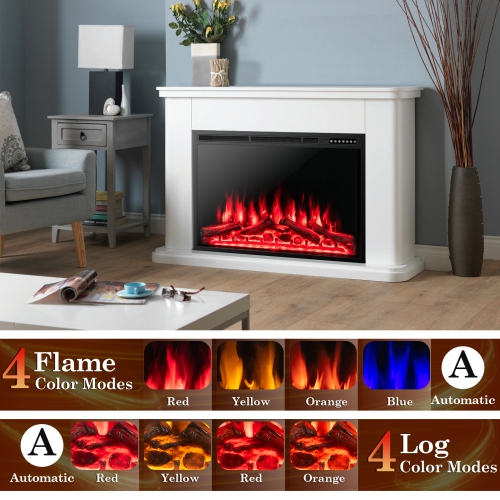 Costway 37"Electric Fireplace Insert Heater Log Flame Effect w/ Remote Control 1500W