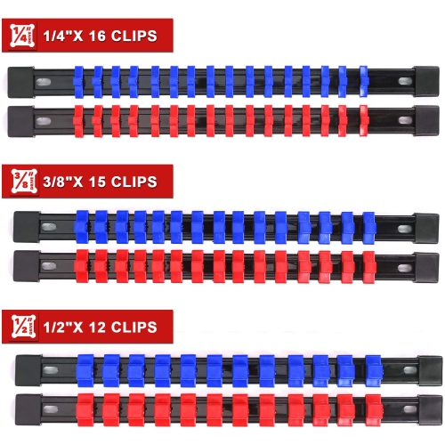 GARDEN TOOLS ABS Socket Organizer Drive Socket Holder, 6PCS 1/4-Inch x 32 Clips, 3/8-Inch x 30 Clips, 1/2-Inch x 24 Clips, Premium Quality Socket