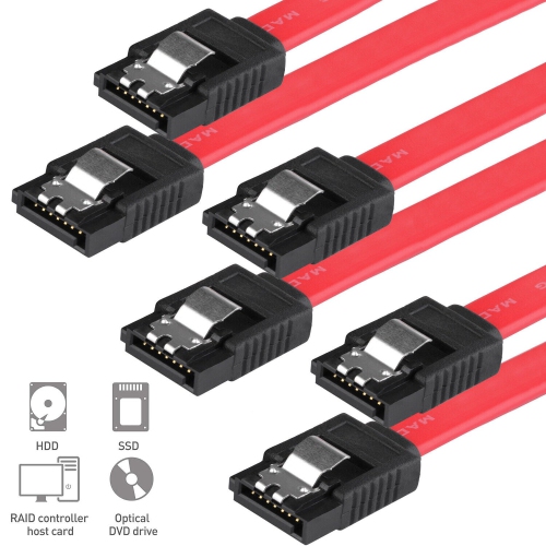 3 Pack SATA Cable III 6Gbps with Latch Right Ange / Straight for SATA HDD,SSD CA