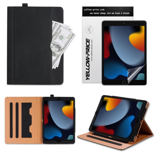 YELLOW-PRICE  for 2021 Apple Ipad 10.2 9Th Leather Vintage Stand Folio Cover & Matte Pet Films