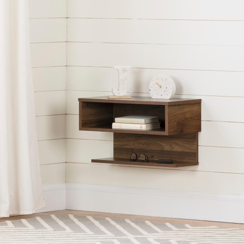 Sazena Floating Nightstand, Natural Walnut