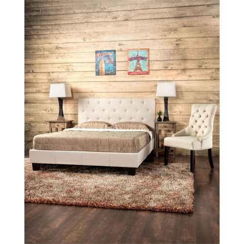 Furniture of America Warscher Fabric Full Queen Tufted Headboard in Ivory
