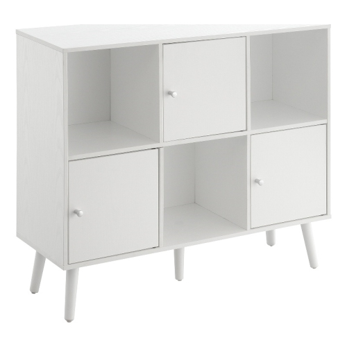 Xtra Storage 3x2 Three-Door Cabinet Console Table in White Wood Finish