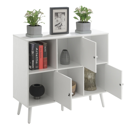 Xtra Storage 3x2 Three-Door Cabinet Console Table in White Wood Finish