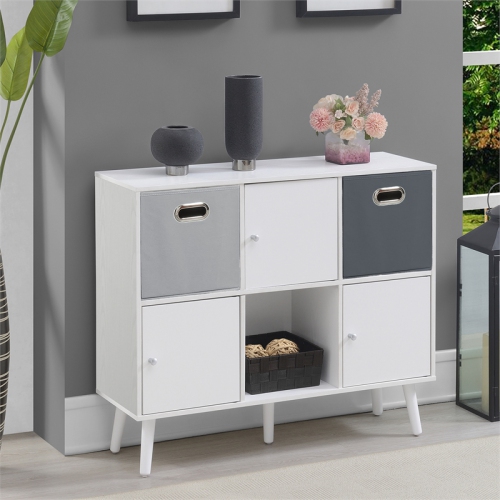 Xtra Storage 3x2 Three-Door Cabinet Console Table in White Wood Finish