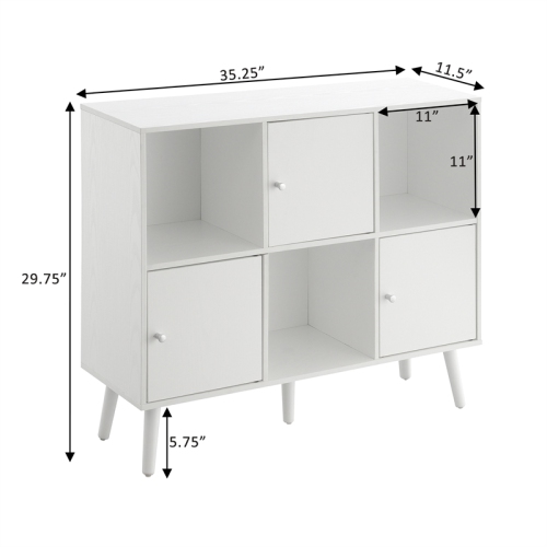 Xtra Storage 3x2 Three-Door Cabinet Console Table in White Wood Finish