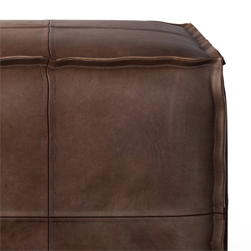 Pemberly Row Transitional Faux Leather Boho Square Pouf in Distressed Dark Brown