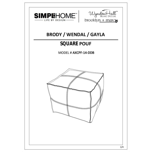 Pemberly Row Transitional Faux Leather Boho Square Pouf in Distressed Dark Brown