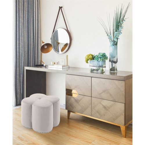 Meridian Furniture Clover Flower Shaped Cream Velvet Ottoman