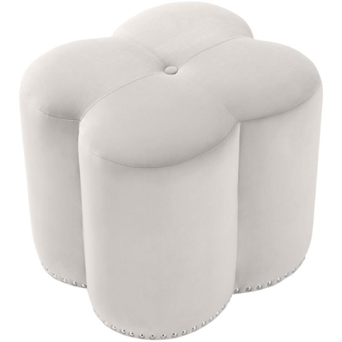 Meridian Furniture Clover Flower Shaped Cream Velvet Ottoman