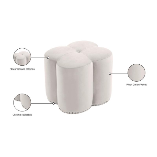 Meridian Furniture Clover Flower Shaped Cream Velvet Ottoman