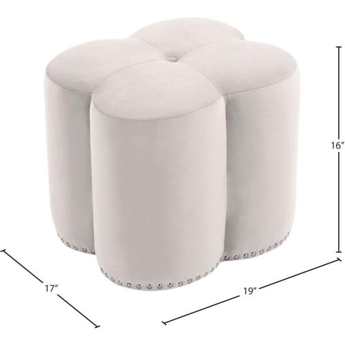 Meridian Furniture Clover Flower Shaped Cream Velvet Ottoman