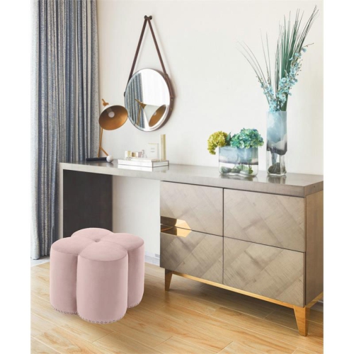 Meridian Furniture Clover Flower Shaped Pink Velvet Ottoman