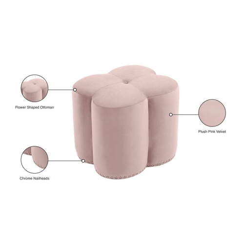 Meridian Furniture Clover Flower Shaped Pink Velvet Ottoman