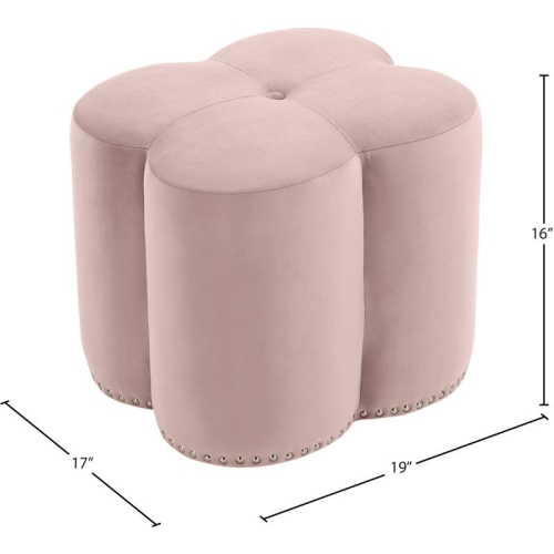 Meridian Furniture Clover Flower Shaped Pink Velvet Ottoman