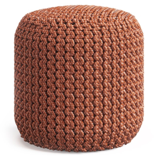 Pemberly Row Traditional Boho Round Fabric Knitted Pouf in Orange
