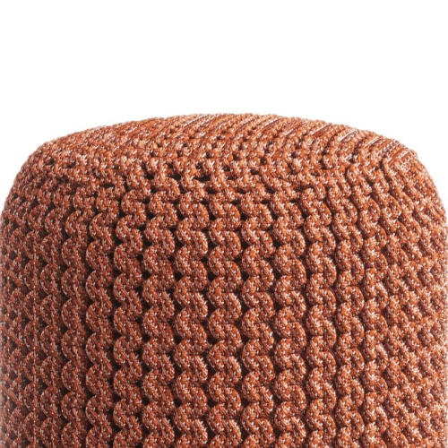 Pemberly Row Traditional Boho Round Fabric Knitted Pouf in Orange