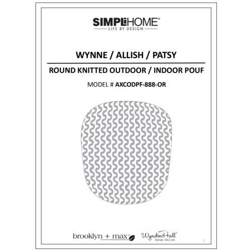 Simpli Home Wynne Boho Round Knitted Pouf in Orange Recycled PET Polyester