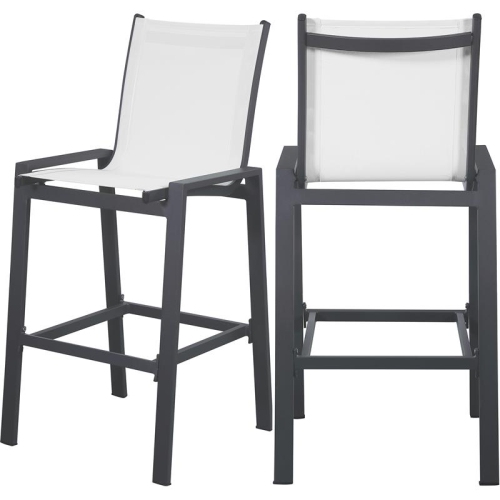 MERIDIAN FURNITURE  Nizuc Fabric Outdoor Patio Mesh Barstool (Set Of 2) In White