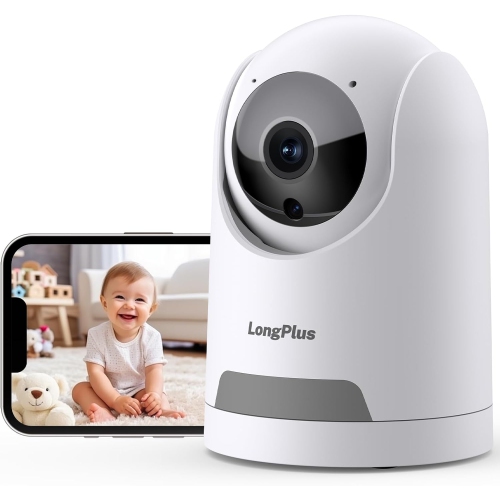 Caméra de sécurité Wi-Fi avec vue à 360 degrés, vision nocturne IR 1080P, audio bidirectionnel, moniteur pour bébé et suivi de mouvement AI.