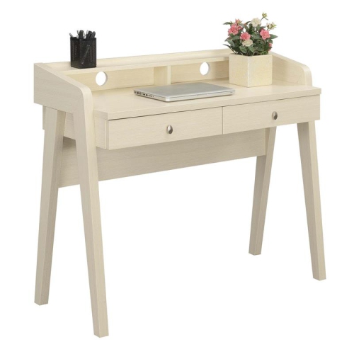 Newport Deluxe Two-Drawer Desk with Shelf in Ivory Wood Finish