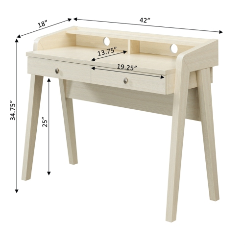 Newport Deluxe Two-Drawer Desk with Shelf in Ivory Wood Finish
