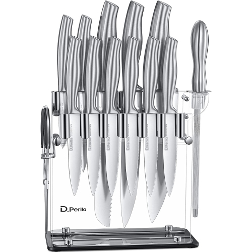 14-Pieces Kitchen Knife Set with Acrylic Block, High Carbon Stainless Steel Sharp Blades, Including Serrated Steak Knives.