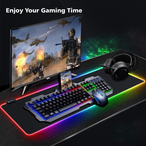 RGB Gaming Mouse Pad, XX-Large Extended Mouse Mat, Thick and Foldable Mat with anti-fray stitched edges for keyboard and even smoother operation.