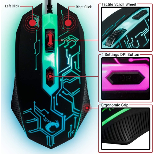 4 in 1 Gaming Keyboard, Mouse, Headset, and Mouse Pad Combo, Wired LED RGB Backlights, Bundle for PC Gamers, Xbox and PS4 Users.