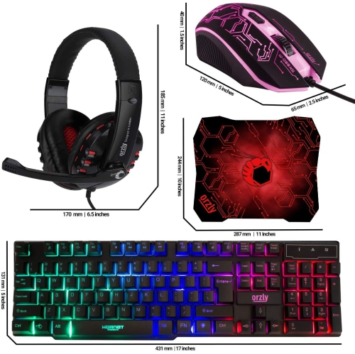 4 in 1 Gaming Keyboard, Mouse, Headset, and Mouse Pad Combo, Wired LED RGB Backlights, Bundle for PC Gamers, Xbox and PS4 Users.