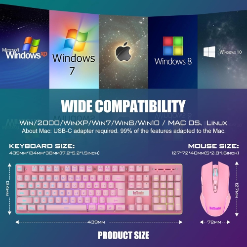 K10 Wireless Gaming Keyboard and Mouse Combo – LED Backlit, Rechargeable 3800mAh, Anti-Ghosting Keyboard + 7D 3200DPI Mouse for PC Gaming