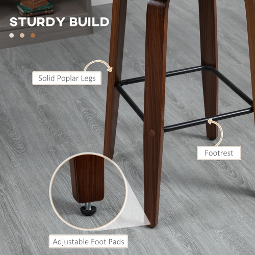 HOMCOM – Ensemble de 2 tabourets de bar pivotants recouverts de cuir PU, pieds en bois massif et dossier capitonné, noir