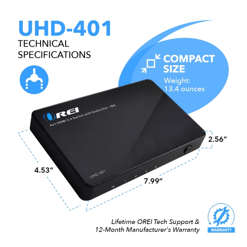 Commutateur HDMI Ultra HD 4x1 avec Audio Extractor et télécommande IR