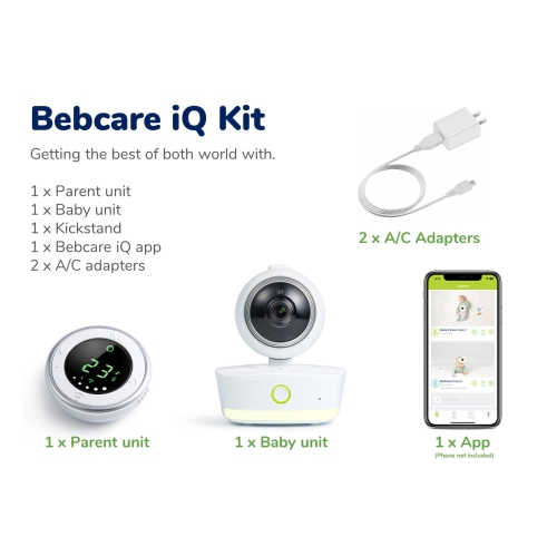 Bebcare iQ - Smart HD Baby Monitor&nbsp;: vidéo Full HD 1080p, panoramique et inclinaison, capteur de température, alerte de mouvement et de son,