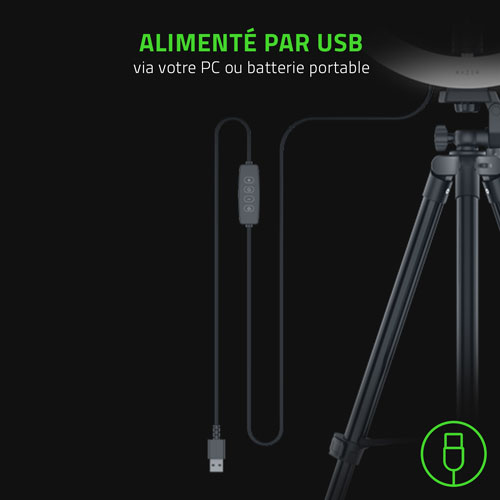 Anneau lumineux DEL USB de 12 po de Razer pour diffusion en continu sur PC et appareil mobile - Noir - Anglais