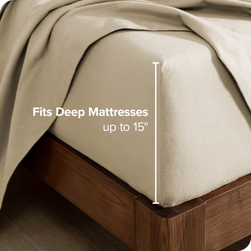 Bare Home Flannel Fitted Bottom Sheet 100% Cotton - Velvety Soft Heavyweight - Double Brushed Flannel - Deep Pocket - Twin XL, Sand