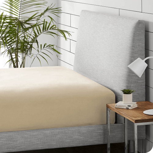 Bare Home Flannel Fitted Bottom Sheet 100% Cotton - Velvety Soft Heavyweight - Double Brushed Flannel - Deep Pocket - Twin XL, Sand