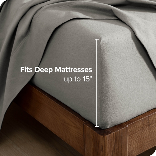 Bare Home Flannel Fitted Bottom Sheet 100% Cotton - Velvety Soft Heavyweight - Double Brushed Flannel - Deep Pocket - Twin XL, Light Grey