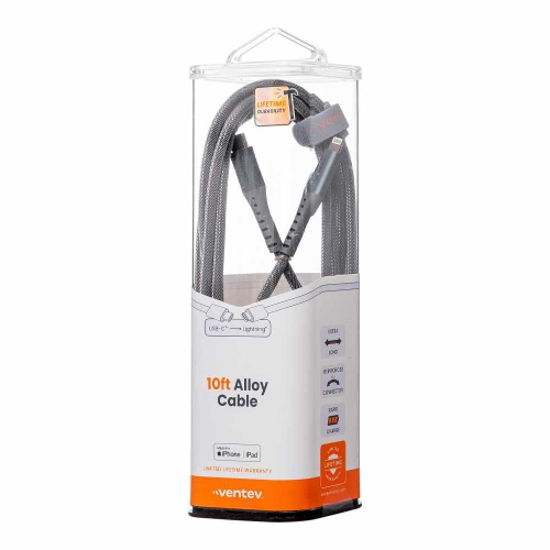 Ventev ChargeSync Alloy USB-C to Lightning Cable 10ft | Steel